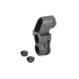 Team Corally C-00180-009-1 Front Steering Block w/ Ball Cups in black plastic, a durable radio control part designed for precise steering in rc cars.