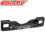 Team Corally C-00180-141 Aluminum Suspension Arm Mount PRO Rear-Front made from durable black aluminum alloy, designed for precision and strength in radio control car parts.