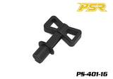 Black plastic tool with a T-shaped handle designed for removing sleeves, featuring the label POWERSTAR PS-401-16 Sleeve Extractor Tool 1/8 Nitro Engine for radio control parts.