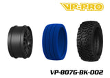 VP-PRO VP-807G Bull Dog Evo 1/8 Buggy Pre-Mounted Tires (4) Black Wheels showing black alloy rim, blue foam inserts, and knobby tread tire for radio control parts and rc cars.