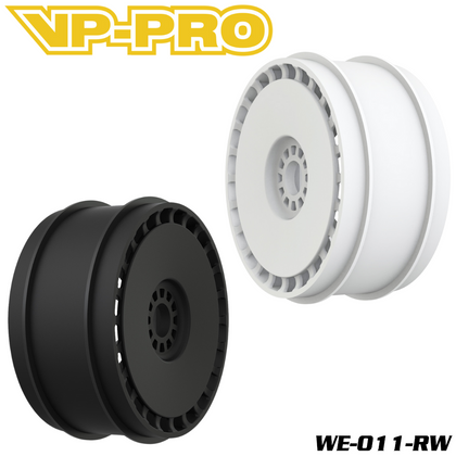 VP-PRO WE-011 1/8 Buggy Wheel (4) set featuring black and white lightweight durable wheels designed for radio control parts and rc car upgrades.