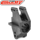 Black metal component designed for the Team Corally C-00180-114 Wide Rear Hub, a durable radio control part for enhanced RC car performance.