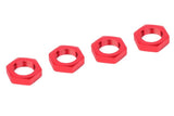 Set of four Team Corally C-00180-230 Red 17mm Aluminum Ribbed Wheel Nuts designed for radio control car parts with durable aluminum construction and vibrant red finish.