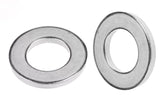 Two silver steel washers shown against a white background, identified as Team Corally C-3201-30 M3 Steel Washer (10) Silver for use in radio control parts and rc car repairs.