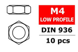 Team Corally C-3104-40 M4 Low Profile Nut (10) Silver showing technical drawing views with details for radio control parts and rc car assembly.