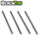 Four metal hinge pins arranged side by side on a white background, part of the BlackZon BZN540446 Lower Suspension Hinge Pins Vyper & Turbo for radio control parts.