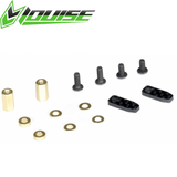 Louise LNBA369 Battery Holder LTX Touring, LMX kit showing screws, brass spacers, washers, and black carbon fiber mounting plates for radio control car parts.