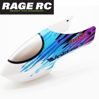 Rage RC RGR6042 Blue Replacement Canopy Voiltar X featuring a sleek blue and purple design for radio control parts, ideal for upgrading rc car parts and rtr rc cars.