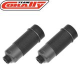 Pair of black rear composite shock absorber bodies designed for rc cars, featuring durable threaded construction for Team Corally C-00180-1030 Rear Composite Shock Absorber Body (2) replacement parts.