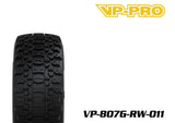 VP-PRO VP-807G Bull Dog Evo 1/8 Buggy Pre-Mounted Tires (4) White Wheels shown focused on rugged black tire tread designed for high performance radio control car parts.