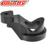 Team Corally C-00180-266 Aluminum Servo Saver Steering Arm in black, a durable rc car part designed for precise steering control in radio control vehicles.
