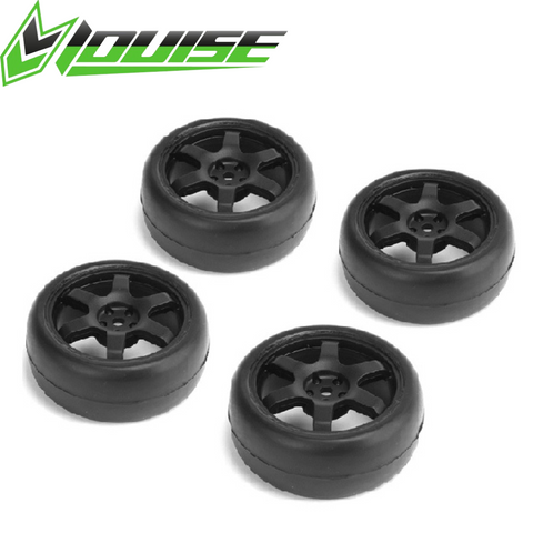 Louise LNHA489 Mounted Slick Tires w 6 Spoke Black Wheels