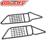 Team Corally C-00180-1305 Roll Cage Set B-Parts Shiroi in black plastic designed as durable radio control car parts for enhanced protection and structure in RC vehicles.