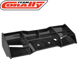 Team Corally C-00180-902 Composite Wing Black Asuga XLR, a sleek black composite wing designed for enhanced aerodynamics in rc cars.