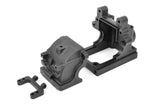 Black plastic components of the Team Corally C-00180-033 Gearbox Case Set designed for radio control parts assembly in rc cars.