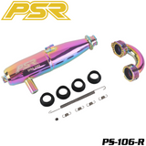 POWERSTAR PS-106-R 1/8 Buggy Exhaust Pipe (EFRA 2203) Rainbow with mounting hardware, designed for radio control parts and rc cars, featuring a vibrant rainbow finish.