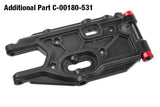Team Corally C-00180-860 Lower Rear Suspension Arm HDA-3 in black with red bushing, designed for durable performance in radio control car parts.