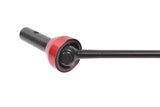 Close-up of Team Corally C-00180-360 CVD Drive Shaft Short Front showing the metal and red anodized parts, a durable rc car part for radio control vehicles.