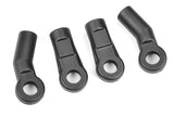 Set of four black plastic steering ball joints designed for radio control cars, shown isolated on a white background, Team Corally C-00180-039 Steering Ball Joint Set.