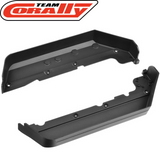 Team Corally C-00180-863 Left-Right Side Guards Asuga XLR black plastic side guards designed for radio control car parts to protect the chassis and enhance durability.