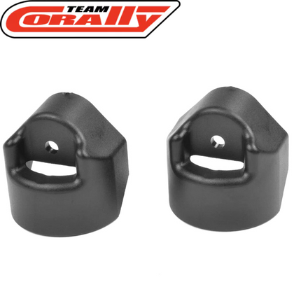 Team Corally C-00180-1011 Shock Cap Protectors (2) in black, designed for radio control parts to protect shock caps on rc cars, enhancing durability and performance.