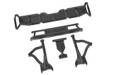 Team Corally C-00180-1236 Rear Bumper Set Shiroi in black plastic, designed as durable replacement parts for radio control cars.
