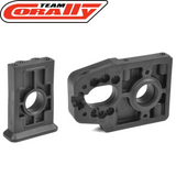 Team Corally C-00180-987 Motor Mount / Diff Bulkhead made of durable black plastic, designed as precision radio control parts for enhanced rc car performance and assembly.