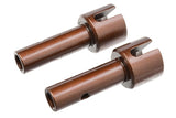 Pair of brown metal shafts designed for radio control cars, identified as Team Corally C-00180-370-X Short Rear PRO Drive Axle Swiss Spring Steel (2) components.