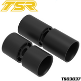 Set of black cylindrical front and rear wheels designed for radio control cars, specifically the Team Saxo TS03037 Front + Rear Wheels GK-200 + Pro model.