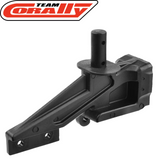 Team Corally C-00180-905 Body Post / Shock Tower in black durable plastic, designed as a replacement part for rc car chassis and suspension systems.