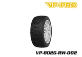 VP-PRO VP-802G Cutoff Evo 1/8 Buggy Pre-Mounted Tires (4) White Wheels featuring durable rubber tires with knobby tread pattern and white plastic rims for rc car parts and radio control parts use.