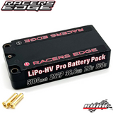 Racers Edge 5100mAh 2S 7.6V 130C Shorty Hard Case Lipo 5mm battery pack designed for rc car parts, featuring a compact black hard case with gold connectors.