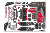 Team Corally COR00180-981-4 Red Body Decal Sheet Kagama 6s featuring black and red graphic stickers designed for customization of rc cars and radio control parts.