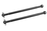 Pair of black steel RC car parts designed for durability and performance, identified as Team Corally C-00180-369-2 Steel 93mm Dogbones (2) suitable for radio control models.