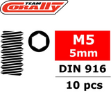 Team Corally C-3004-50-05 Steel Hex Set Screws M5 x 5mm (10) for radio control parts, featuring ten steel hex set screws suitable for rc car parts and rtr rc cars.