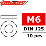 Team Corally C-3201-60 M6 Steel Washer (10) Silver icon showing washer dimensions and quantity of 10 pieces, suitable for radio control parts and rc car assembly.
