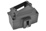 Black plastic component designed for radio control parts, specifically the Team Corally C-00180-013 Servo Mount Receiver Box used in rc cars assembly.