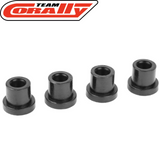 Set of four black cylindrical Team Corally C-00180-030 Shock Bushing (4) designed for radio control parts in rc cars, positioned in a row on a white background.
