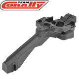 Team Corally C-00180-989 Front Chassis Brace EB made of durable black plastic designed for radio control parts to enhance the structural support of rc cars.