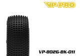 VP-PRO VP-802G Cutoff Evo 1/8 Buggy Pre-Mounted Tires (4) Black Wheels designed for high-performance radio control parts with durable grip tread pattern.