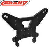 Black anodized aluminum Team Corally C-00180-878 Aluminum Rear Shock Tower 5mm designed for durable RC car parts and radio control vehicles.