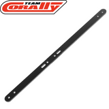 Team Corally C-00180-1019 Aluminum 3mm Chassis Brace for radio control parts, designed to strengthen and enhance the durability of RC cars.