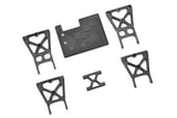 Team Corally C-00180-716 Center Roll Cage Mount for Chassis Tube components displayed on a white background, designed for radio control car chassis assembly.