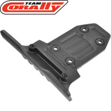 Team Corally COR00180-882 Front Bumper with Integrated Skid Plate designed for radio control parts and rc cars, featuring durable black plastic construction for added protection.