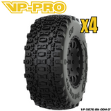 VP-PRO VP-507G 1/10 Short Course Truck Tires (4) Pre-Mounted Black, rugged off-road pattern designed for radio control car parts and RTR RC cars.