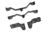 Team Corally C-00180-1247 Body Post Holder L/R and Shock Tower Covers FR/RE in black plastic, designed as essential radio control parts for durable rc car assembly.
