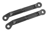 Pair of black plastic steering links designed for radio control cars, labeled as Team Corally C-00180-556-1 HD Steering Links Buggy 93mm, showcasing durable rc car parts.