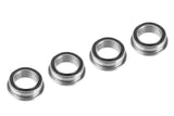 Four metal flanged ball bearings arranged in a row, designed as precise radio control parts, identified as Team Corally C-391438 ABEC-3 Flanged Ball Bearing 1/4 x 3/8 (4).