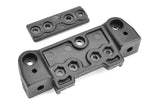 Team Corally C-00180-738 Upper Front Arm Holder For AlumSteering Deck, black plastic radio control part designed for assembly in RC cars.