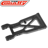 Team Corally C-00140-048 Left Rear Suspension Arm (1) in black, designed for radio control parts and rc car parts, sturdy and lightweight component for rtr rc cars.